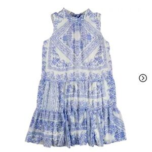Calvin Klein blue and white drop waist tiered dress. Delft blue. Halter with tie